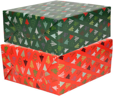 Bellatio Decorations 6x Rollen Kerst inpakpapier/cadeaupapier bomen 2,5 x 0,7 meter - Cadeaupapier