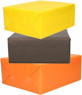 Bellatio Decorations 6x Rollen kraft inpakpapier oranje/geel/zwart 200 x 70 cm