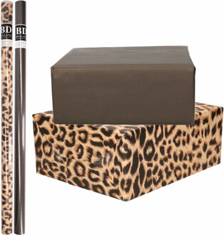 Bellatio Decorations 6x Rollen kraft inpakpapier pakket panter/luipaard print zwart 200 x 70 cm