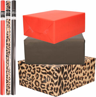 Bellatio Decorations 6x Rollen kraft inpakpapier pakket panter/luipaard thema 200 x 70 cm