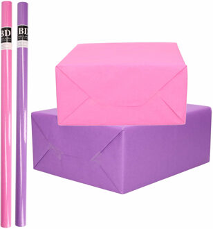 Bellatio Decorations 6x Rollen kraft inpakpapier pakket roze/paars voor meisjes/dames 200 x 70 cm