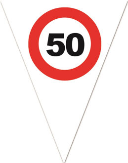 Bellatio Decorations 6x stuks leeftijd verjaardag vlaggenlijn met 50 jaar stopbord opdruk 5 meter - Plastic - 10-vlaggetjes per slinger - Feestartikelen/versiering