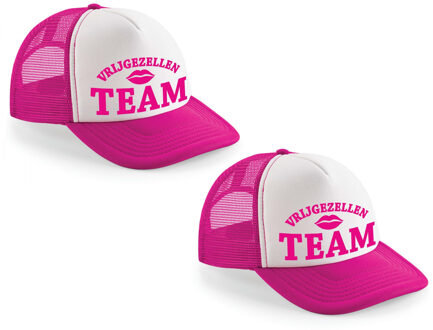 Bellatio Decorations 6x stuks roze fuchsia/ wit Vrijgezellen Team snapback cap/ truckers pet dames - Vrijgezellenfeest pe