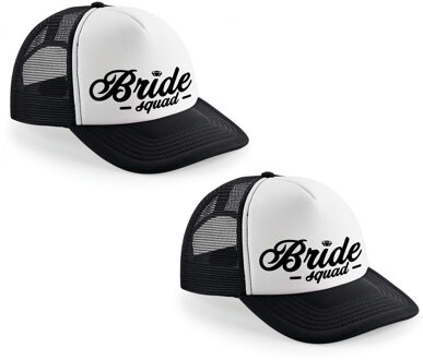 Bellatio Decorations 6x stuks zwart/ wit Bride Squad script snapback cap/ truckers pet dames - Vrijgezellenfeest petjes