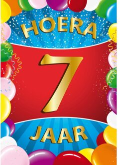 Bellatio Decorations 7 jaar mega deurposter 59 x 84 cm leeftijd verjaardag feestartikelen - Feestposters Multikleur