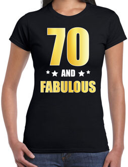 Bellatio Decorations 70 and fabulous verjaardag cadeau t-shirt / shirt - zwart - gouden en witte letters - voor dames - 70 jaar verjaardag kado shirt / outfit XS