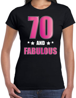 Bellatio Decorations 70 and fabulous verjaardag cadeau t-shirt / shirt - zwart met roze en witte letters - voor dames - 70ste verjaardag kado shirt / outfit 2XL