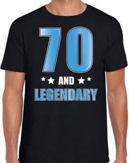 Bellatio Decorations 70 and legendary verjaardag cadeau t-shirt / shirt - zwart met blauwe en witte letters - voor heren - 70ste verjaardag kado shirt / outfit 2XL