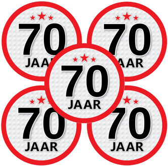 Bellatio Decorations 70 jaar leeftijd sticker - 5x - rond - Dia 15 cm - 70 jaar verjaardag - jubileum - leeftijd versieri