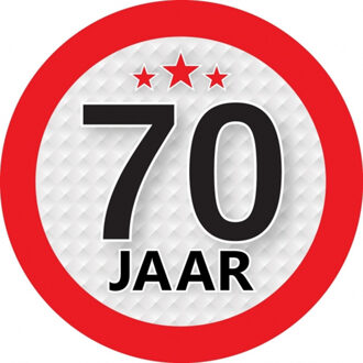 Bellatio Decorations 70 jaar leeftijd sticker - rond - Dia 9 cm - 70 jaar verjaardag - jubileum - leeftijd versiering
