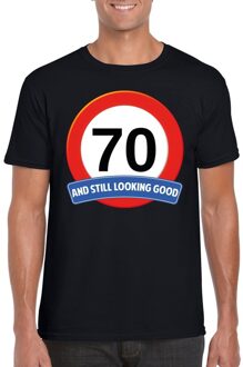 Bellatio Decorations 70 jaar verkeersbord t-shirt zwart heren 2XL - Feestshirts