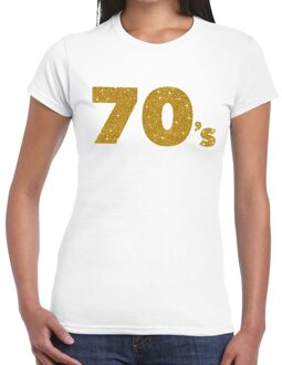 Bellatio Decorations 70's goud glitter t-shirt wit dames XS