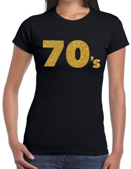 Bellatio Decorations 70's goud glitter t-shirt zwart dames XS