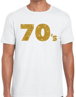 Bellatio Decorations 70's goud glitter tekst t-shirt wit heren 2XL