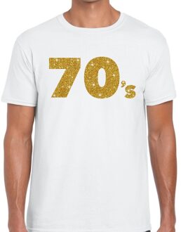 Bellatio Decorations 70's goud glitter tekst t-shirt wit heren