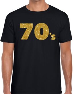 Bellatio Decorations 70's gouden glitter tekst t-shirt zwart heren 2XL