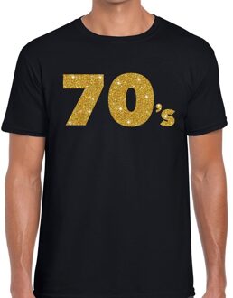 Bellatio Decorations 70's gouden glitter tekst t-shirt zwart heren