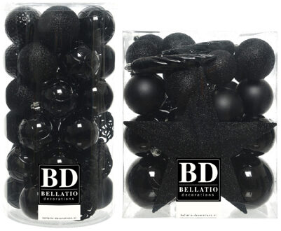 Bellatio Decorations 70x stuks kunststof kerstballen met ster piek zwart mix