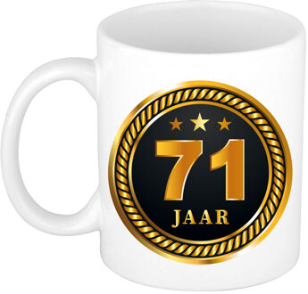 Bellatio Decorations 71 jaar cadeau mok / beker medaille goud zwart voor verjaardag/ jubileum