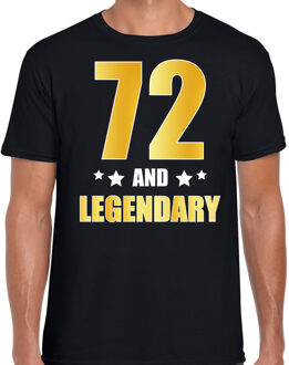 Bellatio Decorations 72 and legendary verjaardag cadeau t-shirt / shirt - zwart - gouden en witte letters - voor heren - 72 jaar verjaardag kado shirt / outfit M