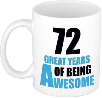 Bellatio Decorations 72 great years of being awesome cadeau mok / beker wit en blauw - verjaardagscadeau 72 jaar - feest mokken