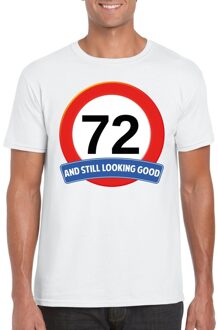 Bellatio Decorations 72 jaar and still looking good - t-shirt verkeersbord print - wit - heren - verjaardag