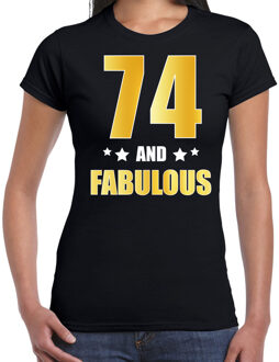 Bellatio Decorations 74 and fabulous verjaardag cadeau t-shirt / shirt - zwart - gouden en witte letters - voor dames - 74 jaar verjaardag kado shirt / outfit 2XL