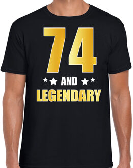 Bellatio Decorations 74 and legendary verjaardag cadeau t-shirt / shirt - zwart - gouden en witte letters - voor heren - 74 jaar verjaardag kado shirt / outfit 2XL