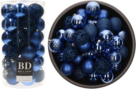 Bellatio Decorations 74x stuks kunststof kerstballen kobalt blauw 6 cm glans/mat/glitter mix - Kerstbal