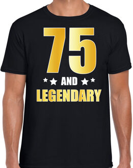 Bellatio Decorations 75 and legendary verjaardag cadeau t-shirt / shirt - zwart - gouden en witte letters - voor heren - 75 jaar verjaardag kado shirt / outfit 2XL