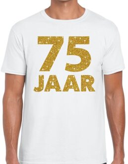 Bellatio Decorations 75 jaar goud glitter verjaardag/jubileum kado shirt wit heren 2XL