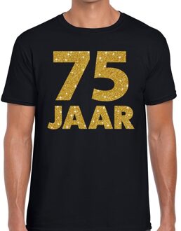 Bellatio Decorations 75 jaar goud glitter verjaardag/jubilieum kado shirt zwart heren 2XL
