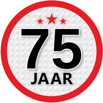 Bellatio Decorations 75 jaar leeftijd sticker rond 15 cm - 75 jaar verjaardag/jubileum versiering