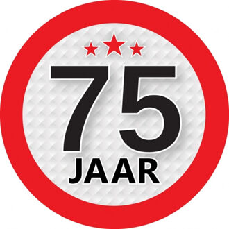 Bellatio Decorations 75 jaar leeftijd sticker - rond - Dia 9 cm - 75 jaar verjaardag - jubileum - leeftijd versiering Multi