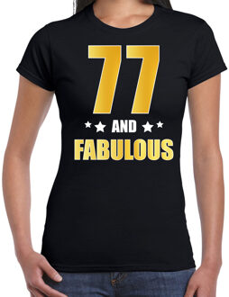 Bellatio Decorations 77 and fabulous verjaardag cadeau t-shirt / shirt - zwart - gouden en witte letters - voor dames - 77 jaar verjaardag kado shirt / outfit XL