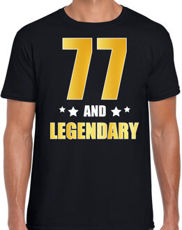 Bellatio Decorations 77 and legendary verjaardag cadeau t-shirt / shirt - zwart - gouden en witte letters - voor heren - 77 jaar verjaardag kado shirt / outfit S