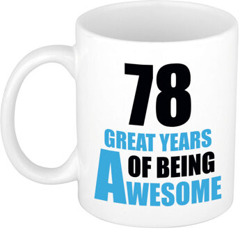 Bellatio Decorations 78 great years of being awesome cadeau mok / beker wit en blauw - verjaardagscadeau 78 jaar - feest mokken