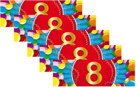 Bellatio Decorations 8 jaar leeftijd sticker - 10x - 19 x 6 cm - 8 jaar verjaardag - jubileum versiering