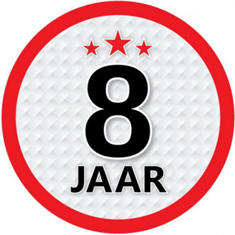 Bellatio Decorations 8 jaar leeftijd sticker rond 15 cm - 8 jaar verjaardag/jubileum versiering