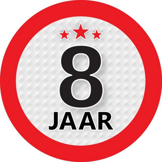 Bellatio Decorations 8 jaar leeftijd sticker - rond - Dia 9 cm - 8 jaar verjaardag - jubileum - leeftijd versiering