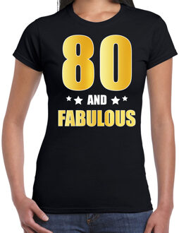 Bellatio Decorations 80 and fabulous verjaardag cadeau t-shirt / shirt - zwart - gouden en witte letters - voor dames - 80 jaar verjaardag kado shirt / outfit S