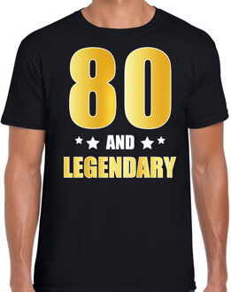 Bellatio Decorations 80 and legendary verjaardag cadeau t-shirt / shirt - zwart - gouden en witte letters - voor heren - 80 jaar verjaardag kado shirt / outfit L