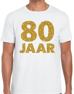 Bellatio Decorations 80 jaar goud glitter verjaardag/jubileum kado shirt wit heren