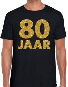 Bellatio Decorations 80 jaar goud glitter verjaardag/jubileum kado shirt zwart heren M