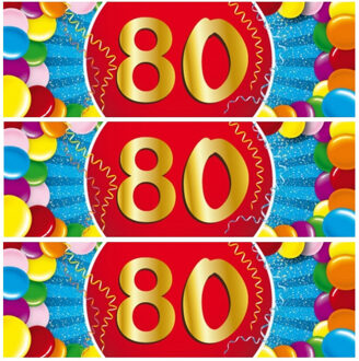 Bellatio Decorations 80 jaar leeftijd sticker - 10x - 19 x 6 cm - 80 jaar verjaardag - jubileum - versiering