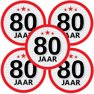 Bellatio Decorations 80 jaar leeftijd sticker - 10x - rond - Dia 15 cm - 80 jaar verjaardag - jubileum - leeftijd versier