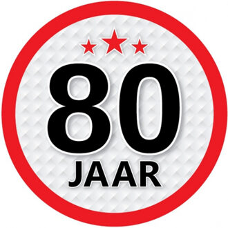 Bellatio Decorations 80 jaar leeftijd sticker rond 15 cm - 80 jaar verjaardag/jubileum versiering