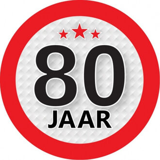 Bellatio Decorations 80 jaar leeftijd sticker - rond - Dia 9 cm - 80 jaar verjaardag - jubileum - leeftijd versiering Multi