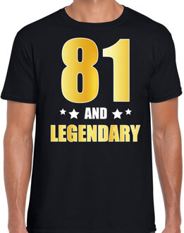 Bellatio Decorations 81 and legendary verjaardag cadeau t-shirt / shirt - zwart - gouden en witte letters - voor heren - 81 jaar verjaardag kado shirt / outfit 2XL