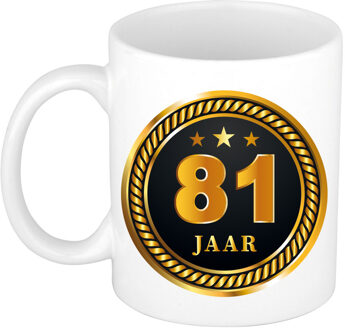 Bellatio Decorations 81 jaar jubileum/ verjaardag cadeau beker met zwart/ gouden medaille - feest mokken